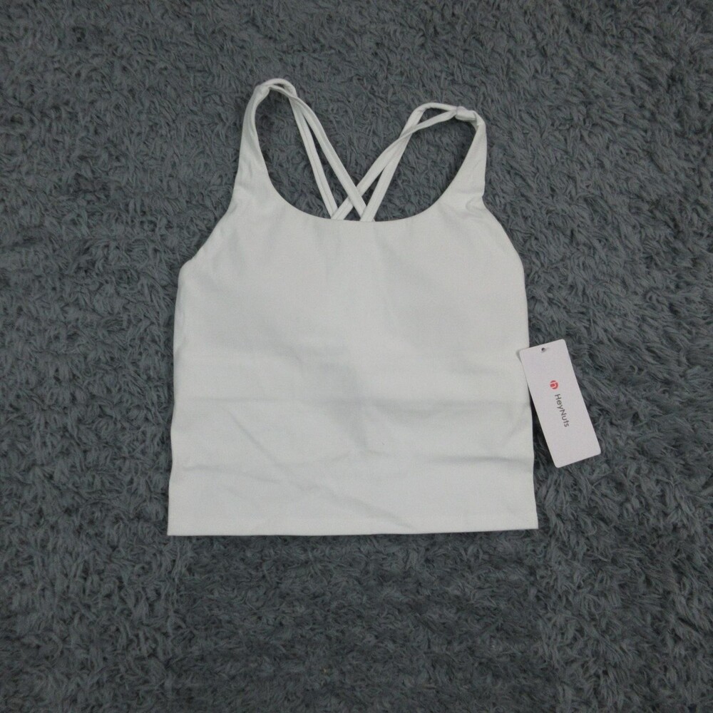HeyNuts Sports Bra Womens XS White Zeal Longline Crossback Medium Support NWT
